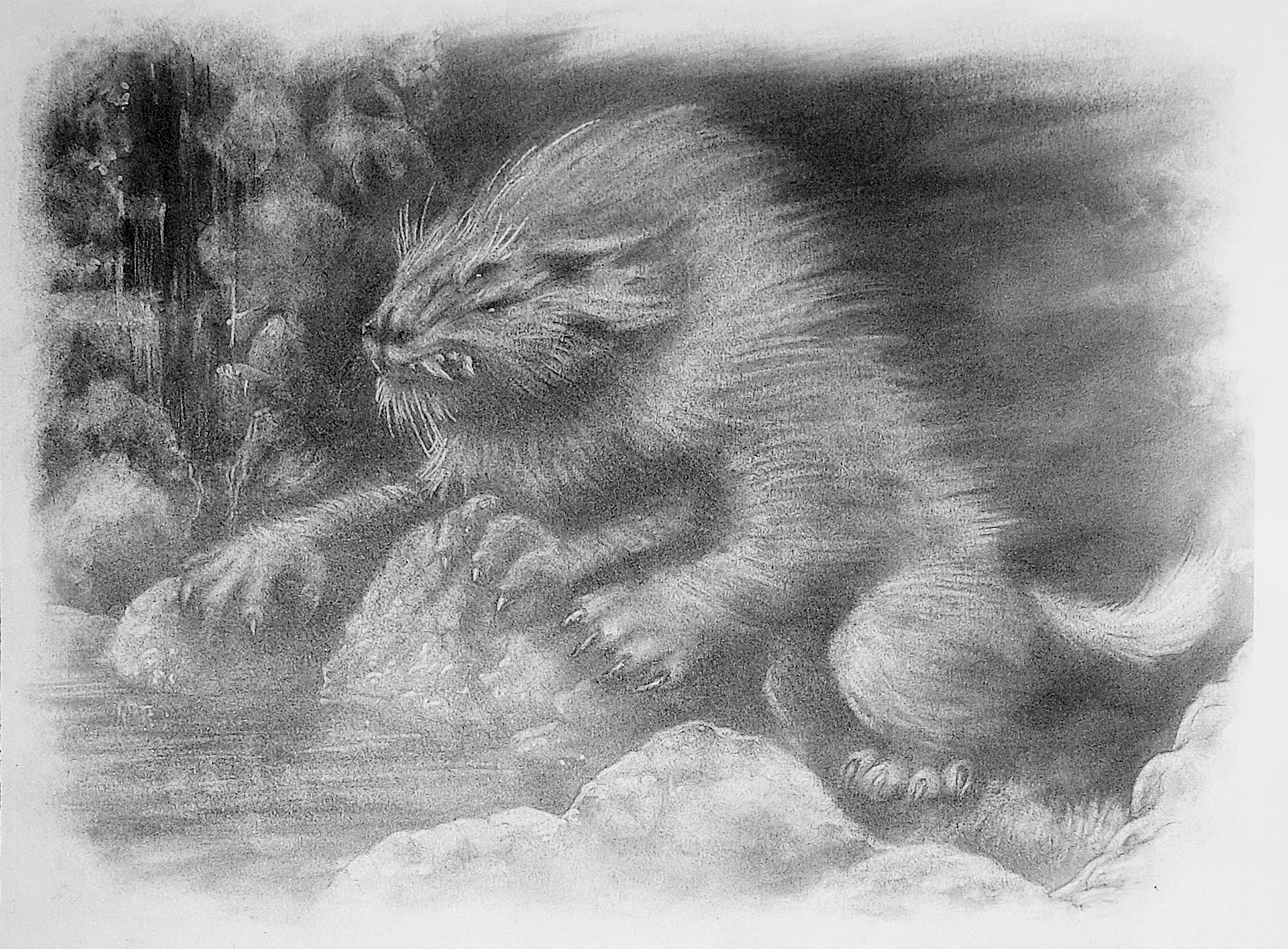 Gothic illustration of creature at thermal springs